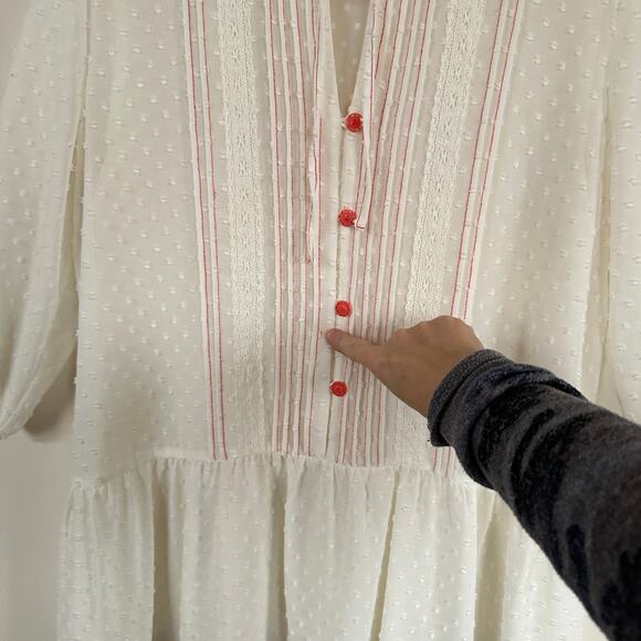 Matilda Jane Sheer Swiss Dot Peplum Blouse 3/4 Sleeves Cream Woman's size Medium - Picture 10 of 11